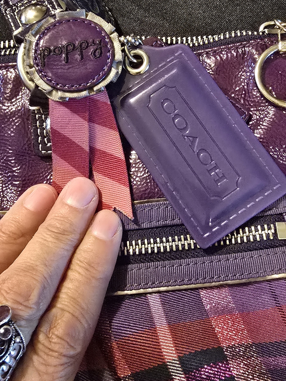 Coach Purple Plaid Poppy Tote with Pink Accents - Picture 5 of 8